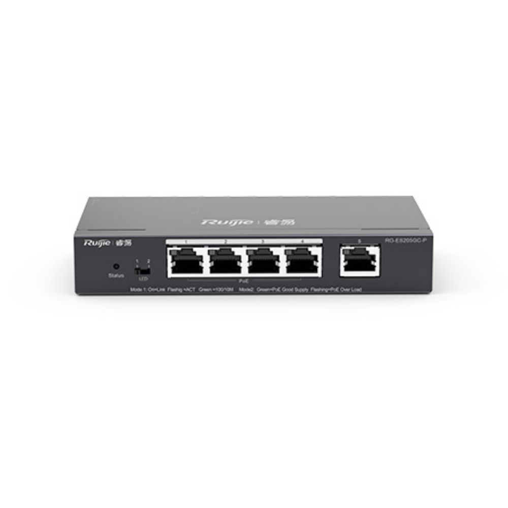 5口千兆轻网管桌面式PoE交换机 RG-ES205GC-P
